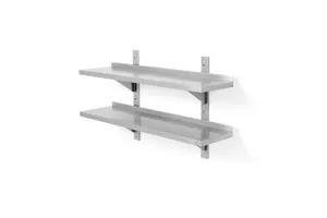 HENDI 1000x300x(H)600mm Adjustable Double-Walled Wall Shelves with 2 Brackets