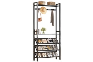 Space-saving Metal 4-Layer Integrated Shoe & Coat Rack Household Storage for Small Narrow Doorway Behind the Door