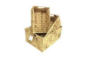 XH S/3 Rectangle Handmade Unique Pattern Woven Water Hyacinth Wicker Storage Basket Set with Lid