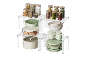Acrylic Cabinet Organizer Set - 4 Stackable Spice Rack Shelves for Pantry, Kitchen, Desk, and Countertop