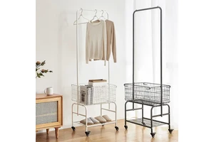 Double Coat Rack Bedroom Storage Rack Floor-to-ceiling Mobile Simple Clothes Drying Rack to hang Clothes