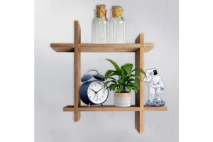 Factory wholesale bedroom farmhouse rustic style wall mounted wooden wall rack storage rack