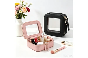 Custom Colored Multifunctional Small square Cosmetic Bag with Transparent Window Waterproof Business Trip Toiletry Storage Bag