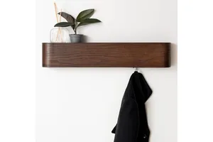 Wall Mounted Wooden Coat Rack with Shelf,50 cm Modern Design Coat Rack with Hidden Wall Hooks,Solid Wood Veneer Panel Coat