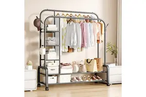 Multifunctional Thickened Metal Coat Rack with Double Storage Shelves Rust-Proof for Bedroom Balcony Use for Hanging Bags