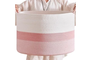 Rectangle Woven Rope Storage Basket - Modern Boho Design for Living Room Blanket Storage & Laundry Sorting