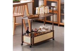 Modern Adjustable Wood Kitchen Storage Rack Organizer with 2 Drawers and 1 Shelf Household Sideboard Cabinet Spice Rack