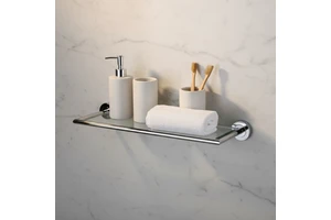 Modern Eco-Friendly Durable Single Tier Stainless Steel Glass Wall Mounted Bath Storage Rack for Hotel Use Custom Size Shelf