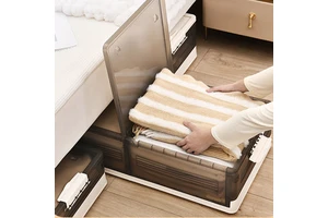 Stackable Under Bed Storage Containers With Wheels, Folding Plastic Storage Box With Lid for Clothes, Shoes, Blankets