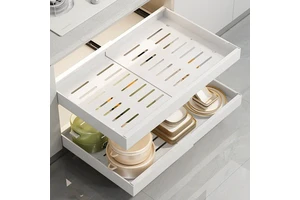 Kitchen Bathroom Expandable Cabinet Organizer Drawer Pull Out Cabinet Drawers Adhesive Slide Storage Shelf with Divider Racks