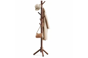 Modern 8-Hook Wooden Coat Rack Tree Branch Design Wall Mounted Multifunctional Clothing Storage Organizer for Living Bathroom