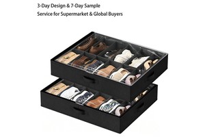 Factory Fabric 12-Grid Under-Bed Storage Box Dustproof Shoe Storage Transparent Foldable Compartment Organizer Divider