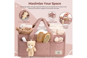 Large Diaper Caddy Organizer Storage Basket For Wipes, Gift For Baby Shower Baby Nursery Organizer With Bear