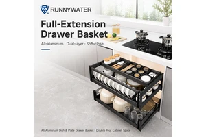 Kitchen Cabinet Pull Out Basket Aluminum Alloy Spice Rack Organizer Multi-Function Drawer Storage for 500-900mm Cabinets