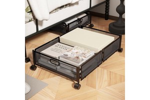 Under Bed Storage Drawer Metal Rolling Storage Organizer with Wheels Pull Out Container for Bedroom Clothes Storage Organization