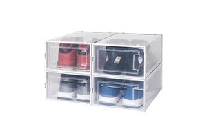 4 Pack X-Large Storage Shoe Box, Foldable Clear Sneaker Display Box, Stackable Storage Bins Shoe Container Organizer