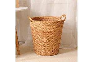 Vietnamese Woven Rattan Wicker Multifunction Laundry Storage Basket for Cleaning Home Organization in Kitchen & Small Spaces