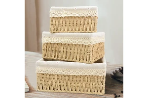 Eco-Friendly Multifunction Paper Rope Woven Storage Basket for Kids Organization