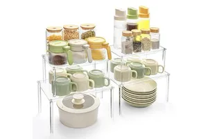 Kitchen Cabinet Organizer Set of 4 Spice Acrylic Rack Desk Countertop Shelf Pantry Storage and Organization Stackable Shelves