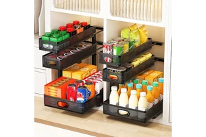 MIXWARES 3-Tier Heavy Duty Pull Out Cabinet Shelf-Height Adjustable Slide Under Sink Organizers Rack For Kitchen Bathroom