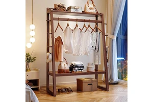 Solid Wood Coat Rack Hanger Floor Bedroom Large Capacity Household Multi-functional Storage Rack B&B Hanging Clothes Rack
