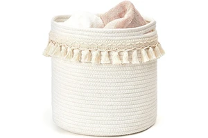 Cotton Rope Woven Storage Basket Handwoven Laundry Toy Organizer With Tassels