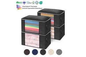 Large Capacity Clothes Storage Bag Organizer Clothes Organization for Comforters Blankets Foldable With Sturdy Zipper