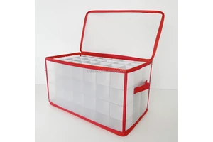 Christmas Holiday Storage Bin for Ornaments & Decor-Collapsible Plastic Organizer with Adjustable Dividers Waterproof