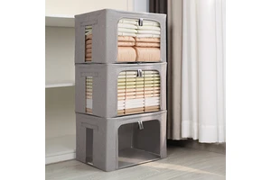Wardrobe Foldable Clothes Storage Organizer Bag Large Capacity Waterproof Oxford Cloth Steel Frame Storage Box 66L