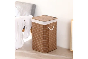 Wholesale Household Folding Bamboo Woven Storage Basket with Lid and Dust-proof Feature for Dirty Clothes