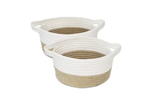 Woven Cotton Rope Storage Laundry Basket with Handles