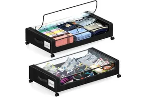 Hot Sale 2 Pack Under Bed Storage Containers with Dividers & Clear Lids Under Bed Storage with Wheels