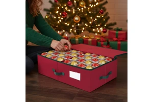 Factory Wholesale Underbed Christmas Ornament Storage Box with Dividers 600D Oxford Fabric Holds 64 Pcs 3" Ornaments Decoration