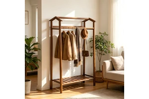 Wholesale Customizable Color Bamboo Garment Rack Clothes Rack Hanging Organizer Coat Rack Bottom Shelf Bathroom Storage Modern