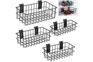Wall Mounted Wire Baskets Ventilated Black Gridwall Accessories Storage for Shops