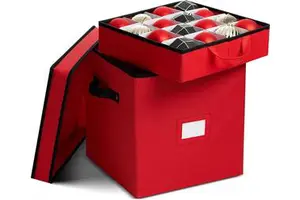 Premium Red 64 Compartments Christmas Ornament Storage Box with 4 Individual Trays