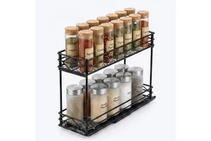Space-Saving 4.5 Inch Double-Layer Iron Spice Rack, Vertical Kitchen Countertop Organizer For Seasonings, Spices & Dinnerware