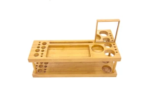 2 Tiers Multifunction Portable Wooden Bamboo Cosmetic Organizer with Mirror