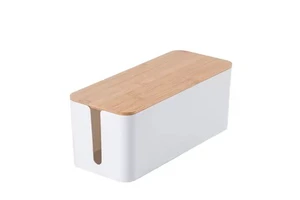 Bamboo Lid Fireproof Injection Cable Management Box Plastic Rectangle Power Strips Wire Organizer Socket Cable Clips Hiding