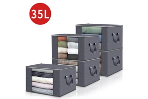 35L 5-Pack Foldable Non-Woven Durable Dust-Proof Single Tier Quilt Storage Bag for Wardrobe & Clothing Organizer 50x35x20CM