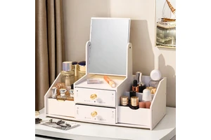 Nordic Convenient Drawer Style Jewelry Storage Box With Makeup Mirror Skincare Product Storage Rack Household Item