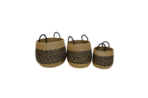 Best Chosen Manufacturer Set 3 Modern Eco-Friendly Handwoven Braided Seagrass Storage Baskets Natural Decorative Handicraft