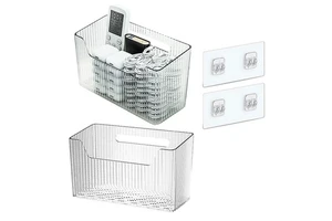 2 Pack Clear Cabinet Door Organizer Adhesive Wall Mounted Organizer Bins Stackable Storage Bin for Kitchen Cabinets Bathroom