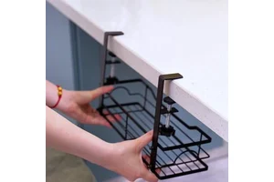 2-Pack No Drill Desk Cable Management Box Cord Organization Tray Office Home Damage-Free Adhesive Mount Storage Rack Metal
