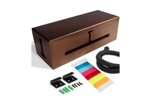 Stylish Desktop Wire Cord Holder Organizer Large Storage Wood Cable Management Box for Home Office Desk