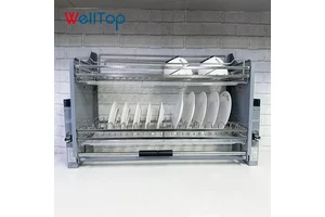 WELLTOP Modern Customized Furniture Accessories Hardware 2-Tier Pull-Down Iron Kitchen Cabinet Organizer with Chrome Finish