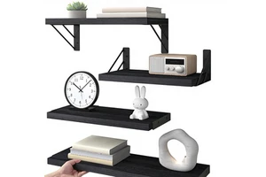 Factory Customizable 4-Piece Wooden Floating Wall Mount Heavy Duty Eco-Friendly Shelf Durable Wall Storage Display for Bathroom