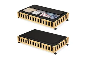 Bamboo 2 Pack Under Bed Storage Basket with Wheels,39x20x7.8 Inch Larger Under Bed Storage Bed Storage Containers