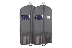 Custom Print Logo Folding Carry On Gusset Dustproof Damp Proof Waterproof Garment Suit Storage Carrier Bags With Zipper Pocket