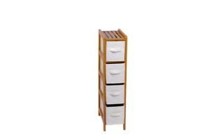 Bamboo Slid Sharp 4 Drawers Space-Saving Storage Cabinet Organizer For Shoes Flower Pots Beddings And Tableware In Living Room